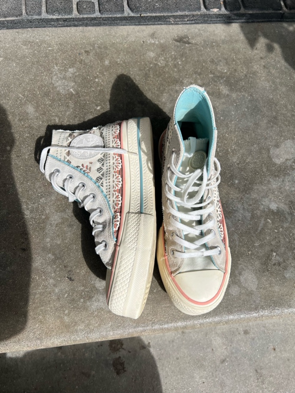 Converse High-Top Sneakers in Cream with Pink and Blue Accents